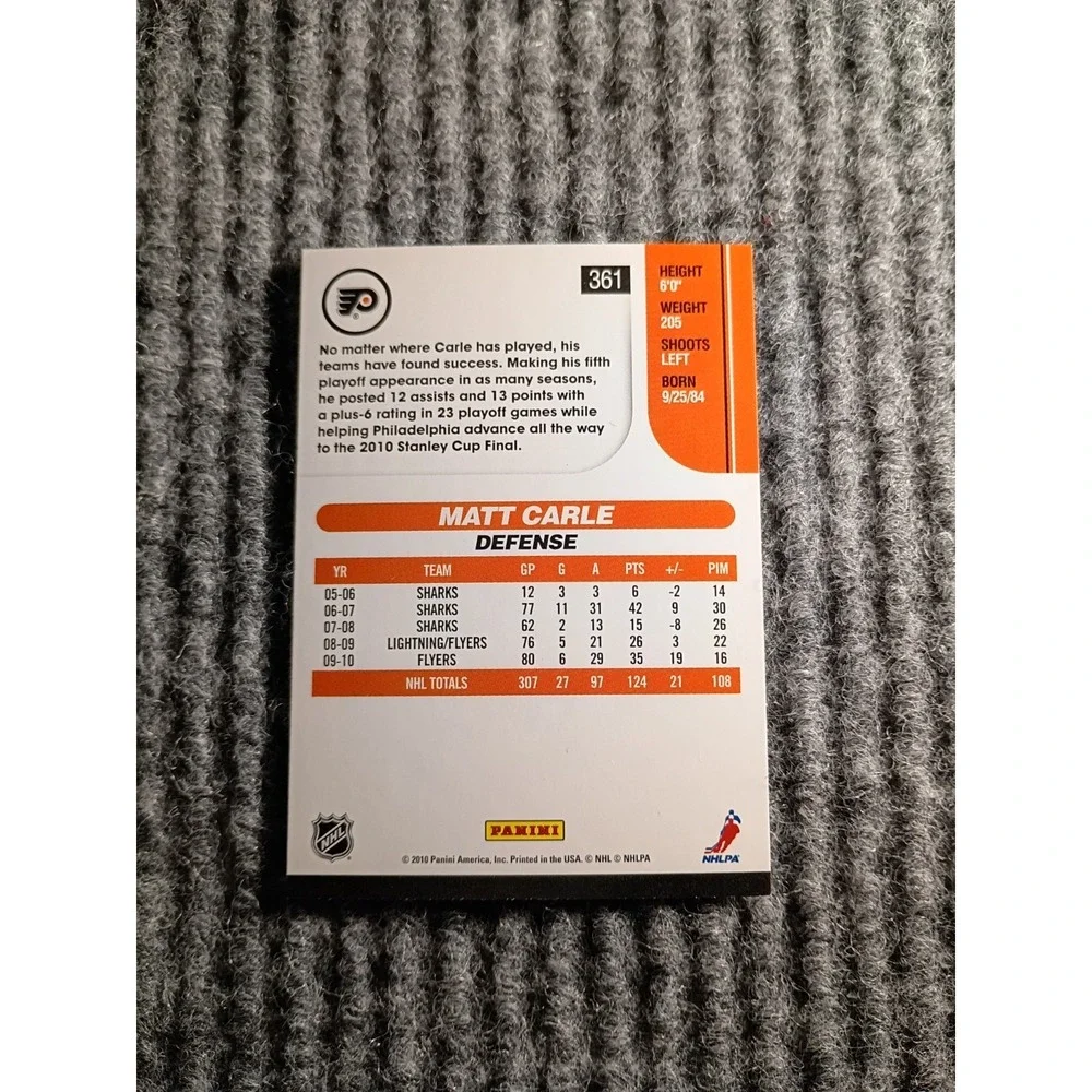 Vintage 2010 Score Philadelphia Flyers Matt Carle Hockey Card #361